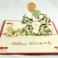 Handmade 3d Pop Up Birthday Card Dalmatians Dog Animal Pet Partner Friend Papercraft Laser Cut Origami Kirigami Country Vintage Balloon Gift